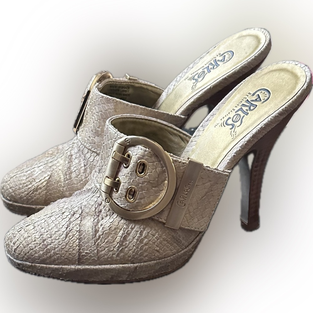Carlos Santana Natural/Gold heeled leather clog SZ 6M NWT